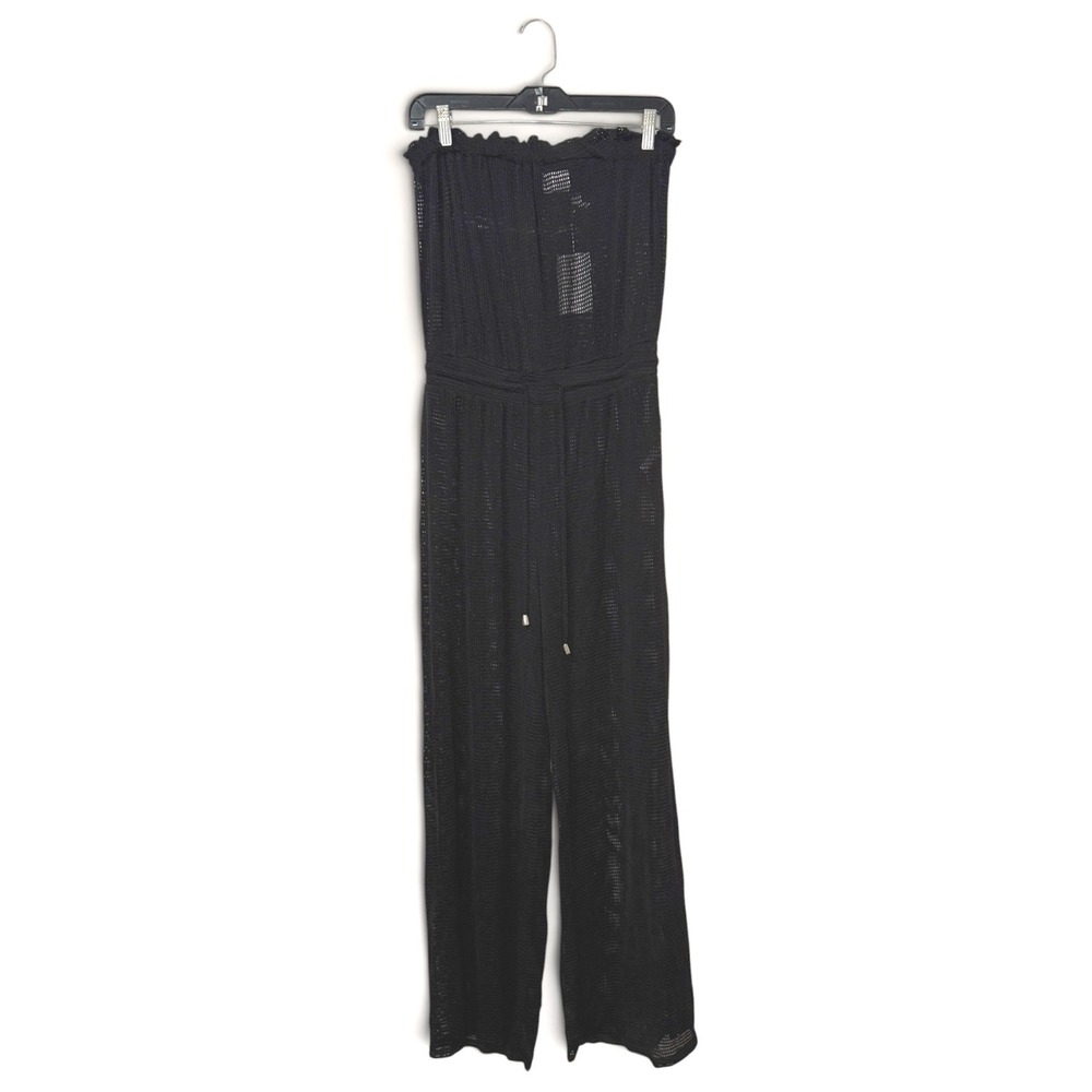 Dotti Women's Medium Strapless Mesh Jumpsuit Black Beach Coverup NEW